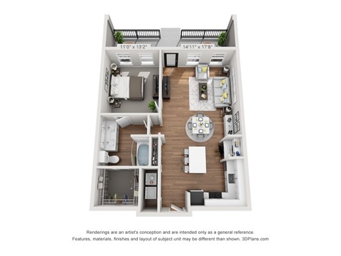 Floor plan for 1 bed, 1 bath, 809 sqft